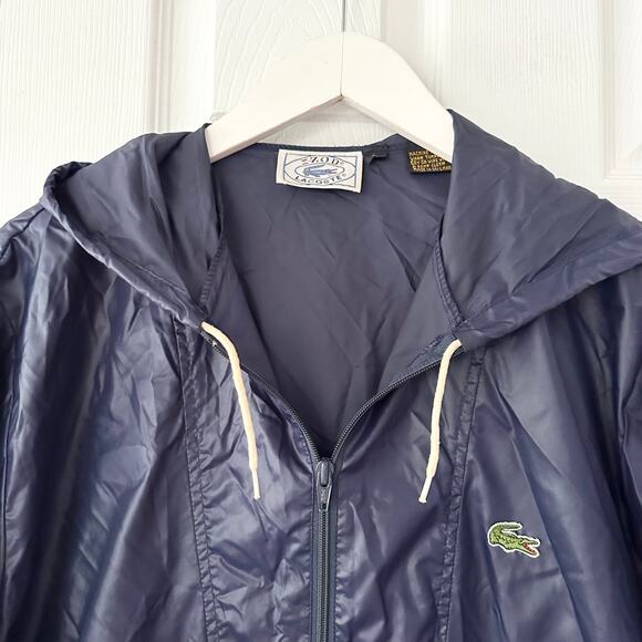 Lacoste Izod Vintage Navy Blue Pullover Windbreaker Hooded Jacket Packable Large - Picture 7 of 8